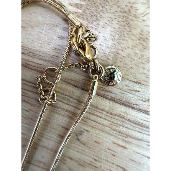 J. Crew Long Gold Tone Pendant Necklace With Double Chain & Polished Abstract Ch - Picture 6 of 7